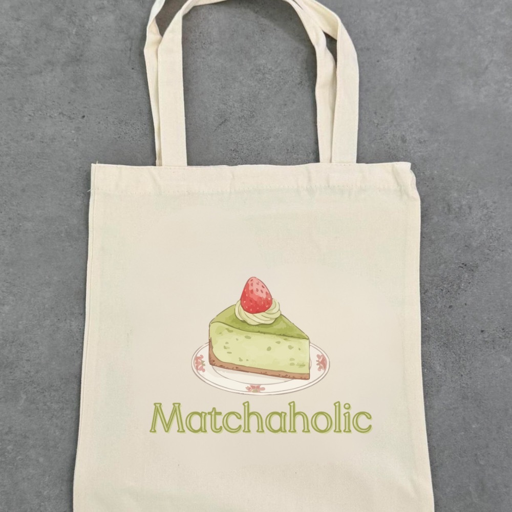 Matchaholic Tote Bag with Cake Design